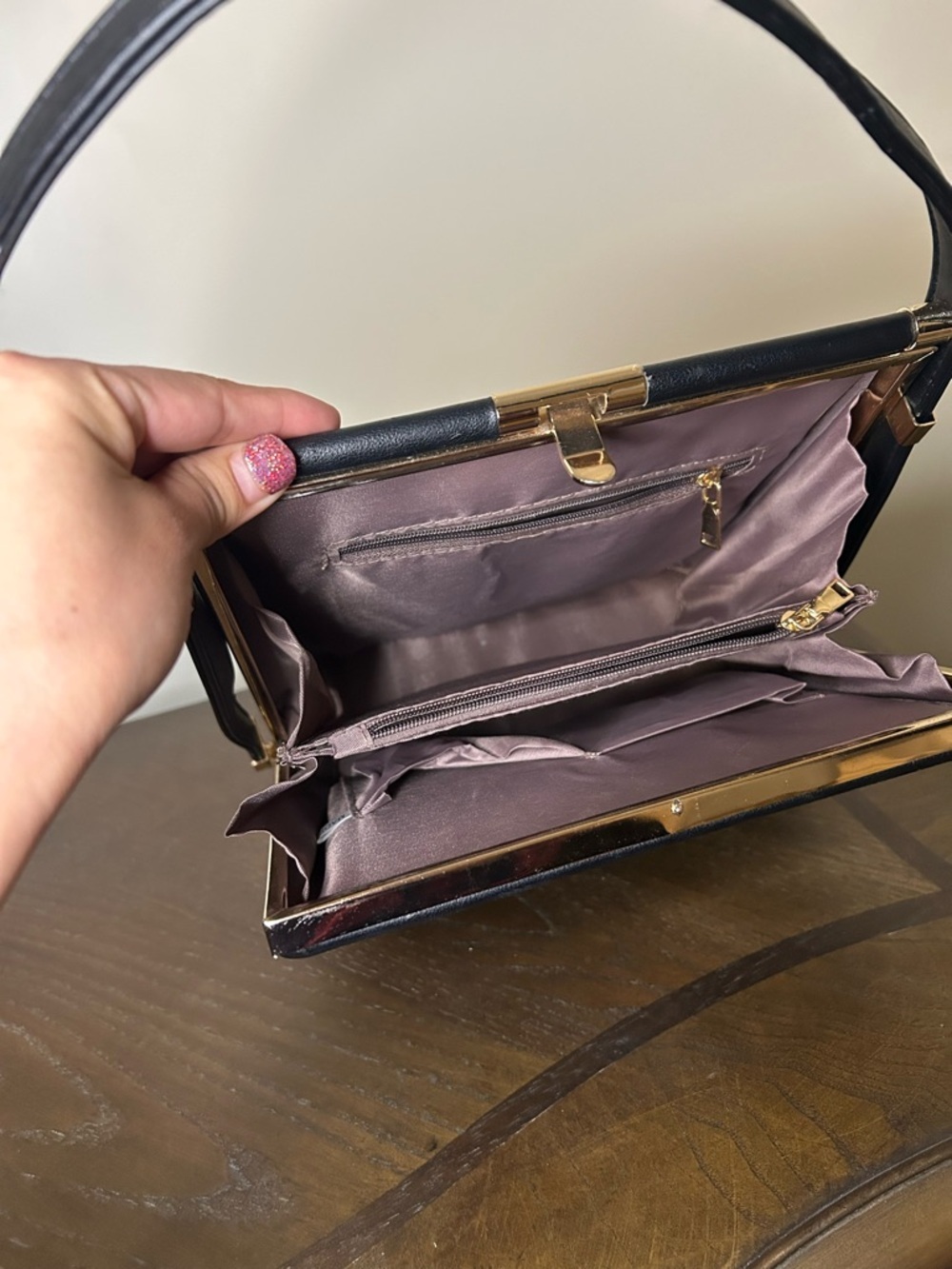 Minimalist and sleek Black Top-Handle Shoulder Bag with Gold Hardware - Picture 15 of 16